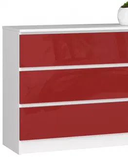 Komody Ak furniture Komoda Rollo V 160,4 cm bílá/červená lesklá