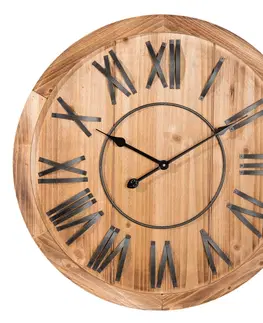 Hodiny Dřevěné hodiny s kovovými číslicemi - Ø 70*5 cm Clayre & Eef 5KL0115