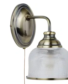 Nástěnná svítidla Searchlight Nástěnné svítidlo z holofánového skla Bistro II, starožitná mosaz