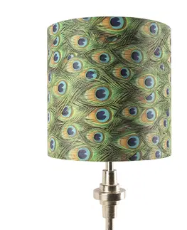 Stolni lampy Art Deco stolní lampa zlatý sametový odstín páv design 40 cm - Diverso