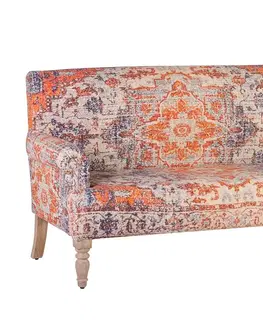 Stylové a luxusní lavice Estila Orientální stylová lavice Malawi s barevným oranžovým čalouněním s ornamentálním zdobením a dřevěnými nožičkami 147cm
