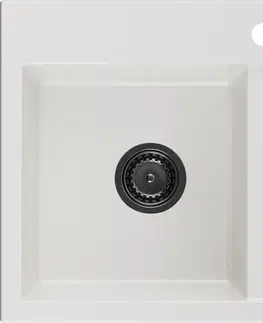 Sifony k pračkám MEXEN/S Hektor granitový dřez 2-bowl 800 x 480 mm, bílá, černý sifon 6521802000-20-B