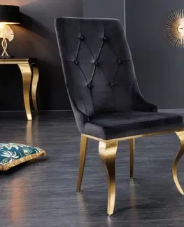 Luxusní jídelní židle Estila Moderní jídelní židle v barokním stylu Gold Barock zlatá/černá s klepadlem ve tvaru hlavy lva 102cm