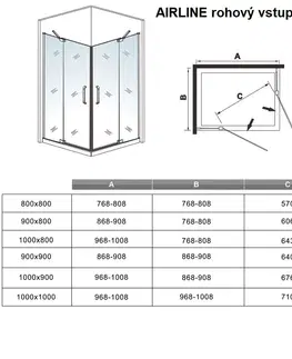 Sprchové vaničky H K Čtvercový sprchový kout AIRLINE R101, 100x100 cm, se dvěma jednokřídlými dveřmi s pevnou stěnou, rohový vstup včetně sprchové vaničky z litého mramoru SE-AIRLINER101/THOR-100SQ