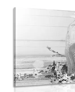 Černobílé obrazy Obraz vintage srdíčko a lucerničky v černobílém provedení