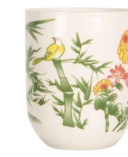 Hrnky a šálky Porcelánový kalíšek na čaj s bambusem a květy- ∅ 6*8 cm / 0,1L Clayre & Eef 6CEMU0080