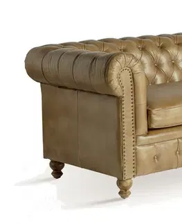 Luxusní a designové sedačky Estila Luxusní hnědá kožená chesterfield dvousedačka Talbot s dekorativním prošíváním z pravé kůže 215 cm