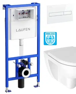 WC sedátka LAUFEN Rámový podomítkový modul CW1 SET s bílým tlačítkem + WC JIKA LYRA PLUS RIMLESS + SEDÁTKO DURAPLAST H8946600000001BI LY1