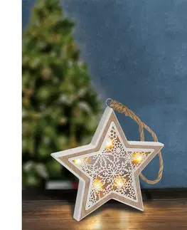 Interiérové dekorace Solight LED vánoční hvězda, dřevěný dekor, 6LED, teplá bílá, 2x AAA 1V45-S