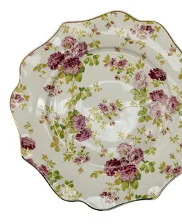 Talíře Porcelánový vlněný dezertní talířek s květy - Ø 21*2 cm Clayre & Eef 6CE1291
