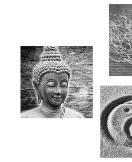 Sestavy obrazů Set obrazů černobílé Buddha zátiší