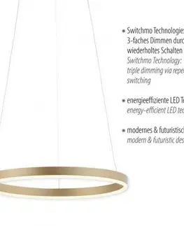 LED lustry a závěsná svítidla LEUCHTEN DIREKT is JUST LIGHT LED závěsné svítidlo matná mosaz, kruhové, pr.40cm, stmívatelné, Switchmo, teplá bílá krokově stmívatelné 3000K