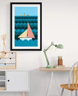 Motivy z naší dílny Plakát s paspartou loďka na moři