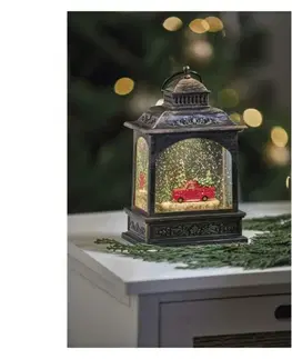 LED osvětlení na baterie EMOS LED dekorace – vánoční lucerna s autíčkem, 21 cm, 3x AA, vnitřní, teplá bílá, časovač DCLW25