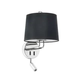 Nástěnná svítidla s látkovým stínítkem FARO MONTREAL nástěnná lampa, chrom/černá, se čtecí lampičkou