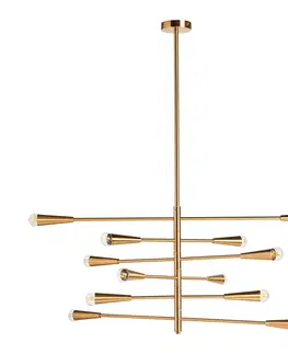 Luxusní designové závěsné lampy Estila Art-deco závěsná lampa Esme s kovovou konstrukcí zlaté barvy a se skleněnými žárovkami 116cm