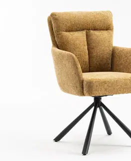 Designové a luxusní židle do pracovny a kanceláře Estila Designová retro otočná židle Dover s hořčicově žlutým čalouněním a vysokou zádovou opěrkou 92 cm