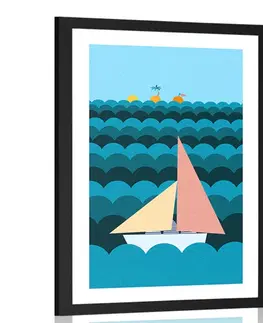 Motivy z naší dílny Plakát s paspartou loďka na moři