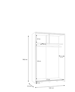 Šatní skříně Šatní skříň s posuvnými dveřmi KEBAN, bílá/dub puccini, 5 let záruka