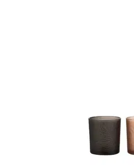 Svícny Černý a hnědý skleněný svícen na čajovou svíčku s motivem listu - 7,3*7,3*8 cm J-Line by Jolipa 4010