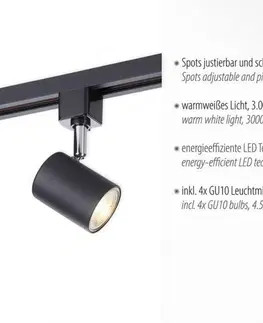 LED bodová svítidla LEUCHTEN DIREKT is JUST LIGHT lištové svítidlo ploché, spotové, černá, nastavitelné, nadčasový design 3000K