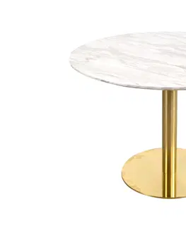 Jídelní stoly Norddan Kulatý jídelní stůl Kane 110 cm mramor imitace / mosaz