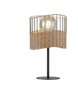Industriální stolní lampy LEUCHTEN DIREKT is JUST LIGHT stolní lampa z černého kovu a dřeva v rustikálním vintage stylu