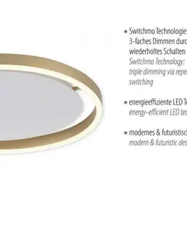 LED stropní svítidla LEUCHTEN DIREKT is JUST LIGHT LED stropní svítidlo, matná mosaz, kruhové, pr.40cm, stmívatelné, Switchmo, teplá bílá krokově stmívatelné 3000K