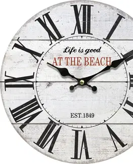 Hodiny Dřevěné nástěnné hodiny At the beach, pr. 34 cm