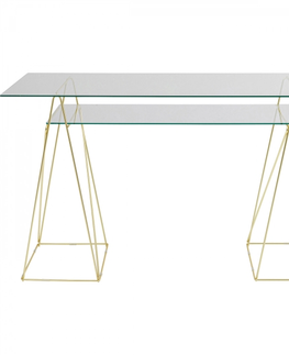 Psací stoly / Kancelářské stoly KARE Design Skleněný psací stůl Polar - mosazný, 135x65cm