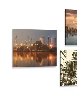 Sestavy obrazů Set obrazů průmyslové město s abstrakcí