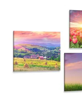 Sestavy obrazů Set obrazů příroda v pastelových barvách