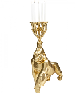 Dekorativní předměty KARE Design Svícen Gorila - zlatý, 71cm