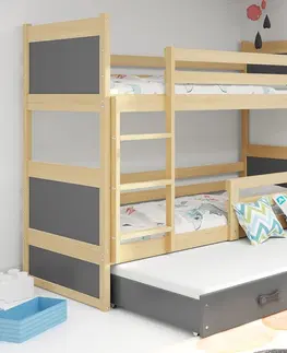Postele BMS Dětská patrová postel s přistýlkou RICO 3 | borovice 90 x 200 cm Barva: Šedá