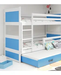Postele BMS Dětská patrová postel s přistýlkou RICO 3 | bílá 90 x 200 cm Barva: Bílá/šedá
