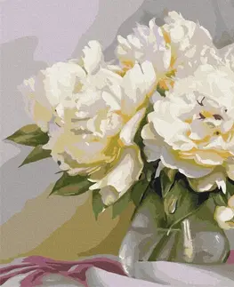 Květy Malování podle čísel květiny pivoněk ve skleněné váze