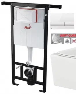 WC sedátka ALCADRAIN Jádromodul předstěnový instalační systém s bílým tlačítkem M1710 + WC INVENA TINOS  + SEDÁTKO AM102/1120 M1710 NO1