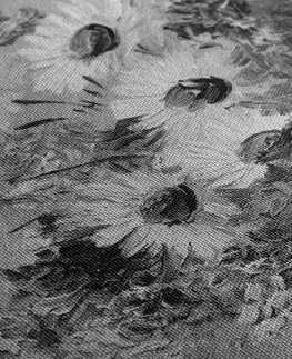 Černobílé obrazy Obraz olejomalba letních květů v černobílém provedení