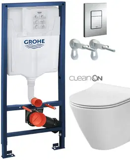 Záchody Rapid SL pro závěsné WC 38528SET s chromovou deskou + WC CERSANIT CLEANON CITY 38772001 CI1