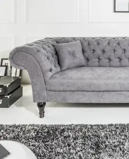 Luxusní a designové sedačky Estila Chesterfield pohovka Contessa v šedé barvě 230cm