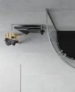 Sifony k pračkám MEXEN/S Rio čtvrtkruhový sprchový kout 70 x 70, transparent, chrom + vanička se sifonem Flat, černý 863-070-070-01-00-4170