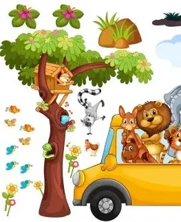 Zvířátka Nálepka na zeď pro děti veselé safari zvířátka v autobuse