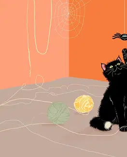 Obrazy kočky Obraz hravá kočka s klubky