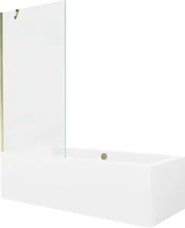 Vany MEXEN/S Cube obdélníková vana 170 x 80 cm s panelem + vanová zástěna 90 cm, transparent, zlatá 550517080X9509000050