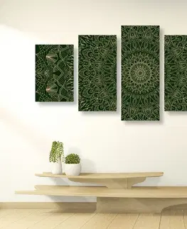 Obrazy Feng Shui 5-dílný obraz detailní ozdobná Mandala v zelené barvě
