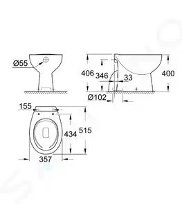 Záchody GROHE Bau Ceramic Stojící WC, Rimless, alpská bílá 39431000