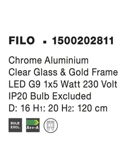 Klasická závěsná svítidla Nova Luce Nápadité závěsné svítidlo Filo ve vintage stylu - pr. 160 x 200 x 1200 mm, chrom, sklo NV 1500202811
