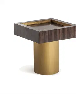Luxusní a designové příruční stolky Estila Designový příruční stolek Lea v art deco stylu v čokoládové hnědé barvě se zlatou kovovou podstavou s glamour nádechem 53 cm