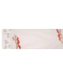 Ubrusy Běhoun s vánočním motivem, zasněžená krajina s veverkou, 40x150 cm,100 % polyester.
