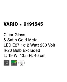 Designová nástěnná svítidla NOVA LUCE nástěnné svítidlo VARIO čiré sklo a saténový zlatý kov E27 1x12W 230V IP20 bez žárovky 9191545